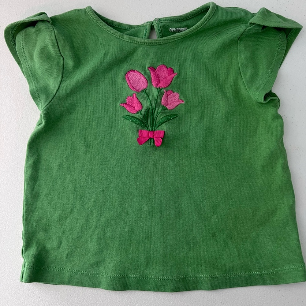 Gymboree Green Shirt with Pink Flower Size 3T